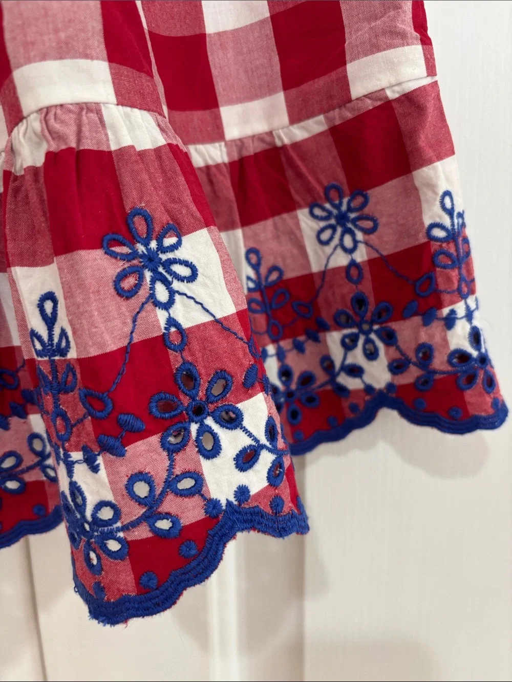 NWT Gymboree Red & White Gingham Dress w/Blue Eyelet Embroidered Trim Girls 4T